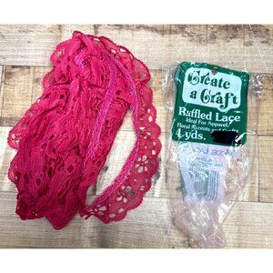 Create A Craft Ruffled Lace 4 Yds Floral Accents Pink Trim For Apparel & Crafts